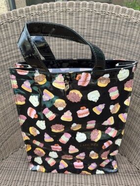 Laduree Paris Black Glossy Macaron Print Shopper Tote Bag